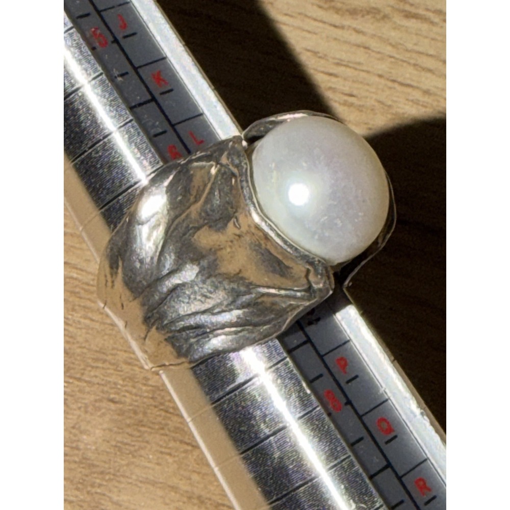 Brutalist Sterling Silver‎ Pearl Ring Heavy Sculptural Statement Viking Sz 7